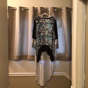 Cute Black, white, and Blue high low shirt.